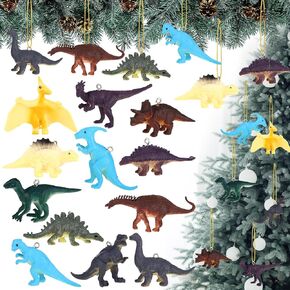24 Pcs Dinosaur Christmas Tree Ornaments Decorative Hanging Christmas Ornament Plastic Dinosaur Christmas Tree Decorations for Christmas Tree Dinosaur Themed Birthday Party, 12 Styles (Cool Style)