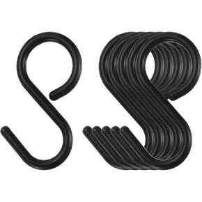 HARFINGTON 6pcs S Hooks 2.4" Plastic Hanging S Shaped Hooks Small S Hanger Closet Rod Hooks for Hanging Kitchen Utensils Cups Plants Jewelry Jeans Clothes Towels Tools, Black