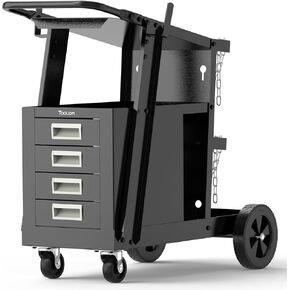 TOOLIOM Welding Cart with 4 Drawers Cabinet,Rolling Welder Cart for Tig Mig Welder and Plasma Cutter,360° Swivel Wheels Welding Trolley