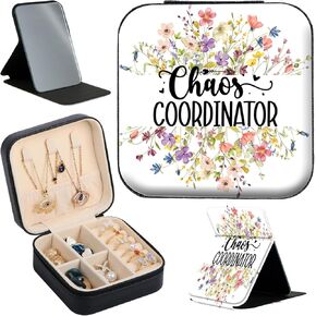 Travel Jewelry Box with Mirror, Small Jewelry Travel Case Gifts for Women & Girls, Portable PU Leather Travel Jewelry Storage Case, Jewelry Organizer for Ring, Necklace, Earring, Colorful Flowers
