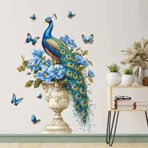 الطاووس زهر الخوخ جدار الشارات الزهور الوردية شجرة فرع ملصقات الحائط النمط الصيني الطيور الفراشات جدار الفن تحلق زهرة الفينيل DIY الجداريات الجدار القابلة للإزالة للأطفال الحضانة ديكور المنزل in Kuwait