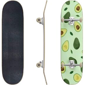 Skateboards Seamless Pattern Whole and Sliced Avocado on Bright Green Background Classic Concave Skateboard Cool Stuff Teen Gifts Longboard Extreme Sports for Beginners and Professionals