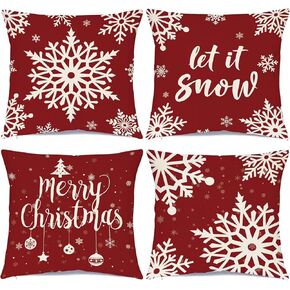 Ueerdand Christmas Decorations Pillow Covers Set of 4 Farmhouse Pillow Covers Holiday Rustic Linen Pillow Case for Sofa Couch Christmas Decor Throw Pillow Covers (Christmas, 18x18 Inch)