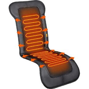 47.2" Long Seat Cushion with Heat for Back and Thighs, Heated Seat Covers in 2 Intensities, Black Mesh Seat Warmer in PU Leather Case