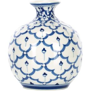 Cute Round Baseball Glossy Blue and White 4 inch Porcelain Ceramic Vase
