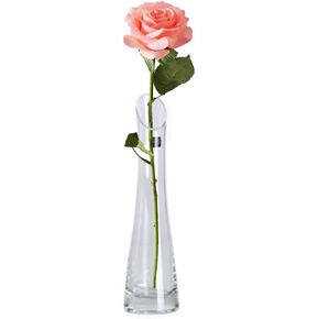 Hand-Made Blown Art Bud Glass Flower Vase Oblique Mouth Single Bud Vase Heavy Base Single Stem Flower Drop Vase for Flower and Office Bud Home Wedding Decor (Transparent -23cm)