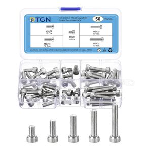 50Pcs M5 Metric Screw Assortment, M5 Bolts Socket Head Screws, 304 Stainless Steel M5x8/12/16/20/25mm Hex Socket Head Cap Screws Bolt Set for 3D Printing DIY