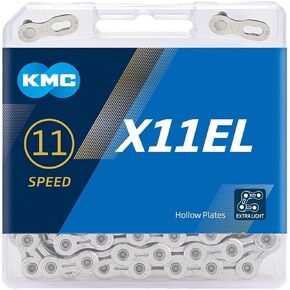 KMC X11 Chain 11-Speed, EL-Series Silver, Mountain Bike/Road/Gravel 11 Speed Chain: Shimano, SRAM, Campagnolo Compatible Missing Link Included