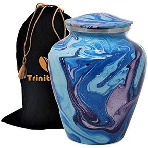 Ocean Tides Cremation Urn - Elite Waves Urn - Beautifully Handcrafted Adult Funeral Urn - 100% Solid Metal Urn - Affordable Urn for Human Ashes with Free Velvet Bag (Ocean Blue)