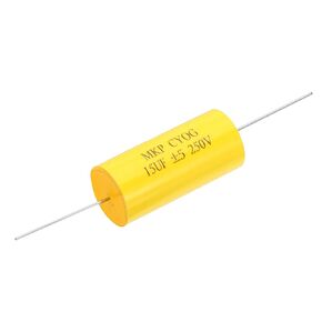 PATIKIL 15uF 250 V Frequency Divider Capacitor, 2 Pcs Axial Audio Speaker Crossover Step-Less Film Capacitor MKP Capacitor for Audio Equipment Appliances, Yellow