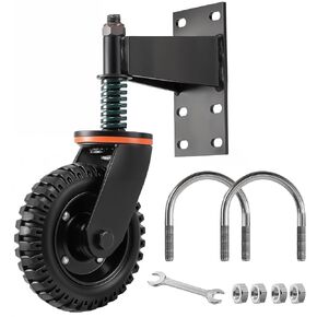 Fence Gate Wheels for Metal Tube Gate Wooden Gate 360 Degree Rotation Spring-Loaded Heavy Duty 600lb Capacity Gate Caster with Screws and Screwdriver (8 Inch Wheel,Spring)