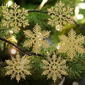 36 Pack Christmas Snowflake Ornaments White Glitter Plastic Snow Flakes Ornaments for Winter Wonderland Christmas Tree Decorations
