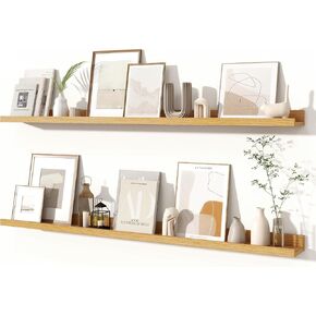 Fun Memories Floating Shelves Set of 2, 24 Inch Rustic Wall Mounted Picture Ledge Shelf with Lip for Home Storage and Décor in Bathroom, Kitchen, Nursery, Bedroom, Living Room, Black