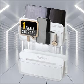 Adhesive Room Decor Wall Mount Charging Phone Holder,Universal Remote Control & Smart Phone Station,No Drilling Box for Home Office,Bedroom,College Dorm,RV - Floating Shelf Organizer,White(2 Pack)