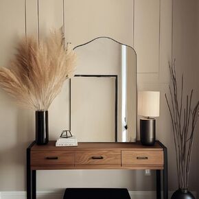 ANDY STAR Irregular Wall Mirror, 22x35 Matte Black Asymmetrical Mirror with Metal Frame for Living Room, Decorative Scallop Arched Mirror for Vanity, Entryway, Bathroom, Mantel