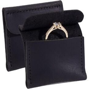 FINGERINSPIRE 2Pcs Jewelry Pouch for Rings Square Black Engagement Ring Pouch 5.8cm/2.3Inch Real Cowhide Leather Ring Pouch Leather Ring Holder Bags Ring Case for Engagement Ceremony Birthday Gift
