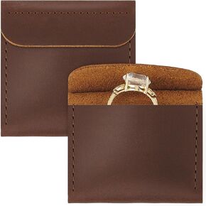 FINGERINSPIRE 2Pcs Jewelry Pouch for Rings Square Black Engagement Ring Pouch 5.8cm/2.3Inch Real Cowhide Leather Ring Pouch Leather Ring Holder Bags Ring Case for Engagement Ceremony Birthday Gift