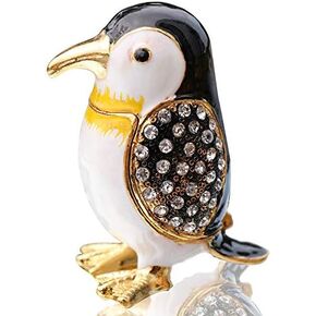 Waltz&F Hand Painted Enameled Decorative Cute penguins Hinged Jewelry Animal Trinket Box Unique Home Decor