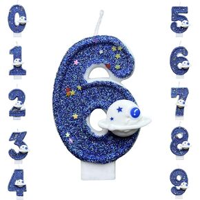 2.95 Inch Birthday Number Candles,Birthday Candles 3D Design Cake Birthday Party Wedding Anniversary Celebration Supplies（Planetary Universe）