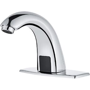 Touchless Bathroom Sink Faucet - Automatic Motion Sensor Battery Opertated with Temperature Mixing Valve for Commercial Lavatory Bathroom, Chrome