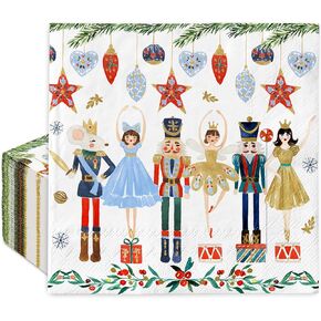 AnyDesign 80 Sheet Christmas Guest Napkins Watercolor Nutcracker Disposable Decorative Hand Paper Napkin Towel for Bathroom Xmas Party Supplies Table Decor, 4.3 x 7.8 Inch