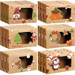 36 Pcs Christmas Cookie Boxes with Clear Window, Holiday Bakery Box Goodie Box Candy Boxes Treat Containers for Food Cupcake Brownies Donuts Gift Giving, 6 Designs(Classic)