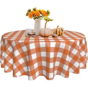 SuQKXCo Fall Round Tablecloth Orange White Autumn Buffalo Plaids Table Cloth 60 inch Thanksgiving Table Cloths Cover Mat Spill Proof Table Covers for Kitchen Party Dinner Tabletop Decoration