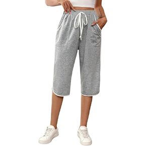 SOFIA'S CHOICE Women's Contrast Binding Capris Pants Cropped Jogger Sweatpants with Pockets