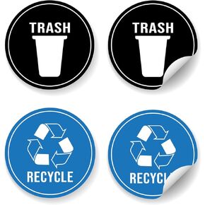 Carrotez Recycle and Trash Logo Stickers for Trash Cans, Garbage containers, Recycle Bins, Waterproof Recycle Stickers, Organize Trash at Home, Office, Strong Self Adhesive Decals, 4x4 Inches (4 Pack)