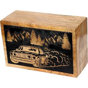 Handcrafted Car Wooden Urns for Human Ashes Adult Large - Rising Sun Mountain Cremation Urn for Ashes - Burial Urn for Columbarium - Funeral Urn Box (Medium 9X5.5X4.5)
