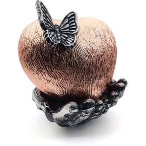 Copper finish Heart Keepsake Urn - Large Heart Cremation Urn with Hand Shape Stand, Butterfly Heart Cremation Urn