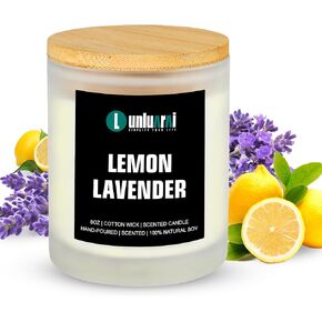 Lemon Lavender Scented Candles for Women - Aromatherapy Non Toxic Candles for Home Scented, 8oz Soy Wax Jar Candles for Anxiety and Stress, Christmas Birthday Dating Gifts Candle for Mom Girls