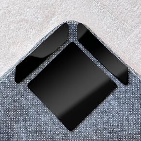 12 Pcs Rug Gripper Pads, Reusable and Washable Rug Tape, Non Slip Rug Pads for Hardwood, Double Sided Reusable Under Rug Anti Slip Grips, Keep Corners Flat(Black)