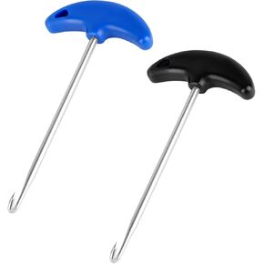 2pcs Skate Lace Tighteners, Anti-Slip Pointed Design Shoe Lace Tightener Long Handle Hockey Skate Tightener Tool Stainless Steel Shoe Lace Puller for Boots Shoes Ice-Skates (Blue & Black)