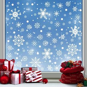 9Pcs Christmas Window Clings Snowflakes Christmas Tree Santa Claus Snowmen Elk Window Stickers Double Sided Static 3D Xmas for Christmas Decorations Winter Window Clings Christmas Window Decorations
