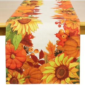Sunflower Fall Table Runner 13x72 Inches Pumpkin Linen Seasonal Table Runner for Dining Table Thanksgiving Fall Decorations for Home (Orange Yellow)