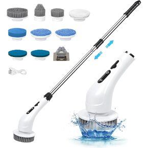 Electric Spin Scrubber, 2 Speeds, Ultra-Low Noise, Stretchable, 9 Cleaning Brush Heads, IPX8, Large Battery, 120 Min Work-time, Bathroom Cleaner for Shower Cleaner, Bathtub, Floor, Glass, Car, Kitchen