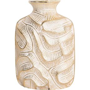 Mary Square 47362 Gold and White Lines Metallic Medium Ring 10.5 x 8 Aluminum Decorative Table Top Vase