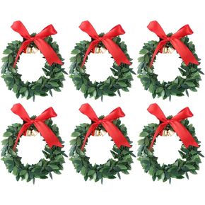 TOYANDONA 6Pcs Mini Christmas Wreaths with Two Gold Bells Christmas Pine Wreaths for Front Door Christmas Holiday Indoor Home Decor