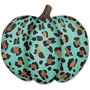 Craig Bachman 12" Metal Embossed Leopard Pumpkin: Teal Turquoise Brown Wall Door Hanger