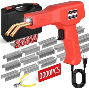 GNI 200W Plastic Welder Kit, 3000PCS Hot Staples Plastic Repair Kit, Professional Plastic Welding Kit, Plastic Bumper Repair Kit with Portable Toolbox, for Car Bumper/Kayaks Plastic Repairs (Red)