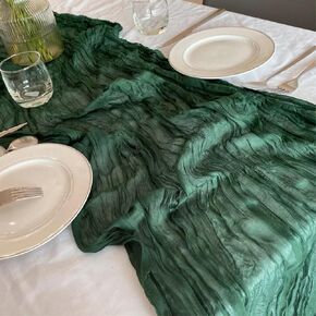 مفرش طاولة من القماش القطني لحفلات الزفاف - شاش بطول 10 أقدام بوهو ريفي أخضر داكن من الجبن من القماش لحفلات الزفاف وحفلات الزفاف وحفلات الزفاف وعيد الشكر وديكور عيد الميلاد in Kuwait