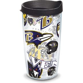 Tervis Made in USA Double Walled NFL Baltimore Ravens Insulated Tumbler Cup Keeps Drinks Cold & Hot, 16oz - Black Lid, All Over
