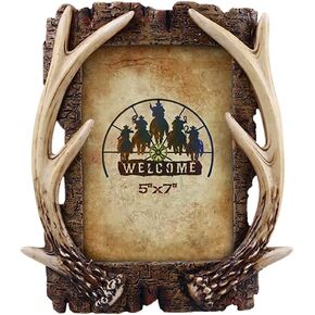 Doremy Deer Antlers Photo Frame Creative Retro Vintage Resin Picture Frame for Home Decoration (5" x 7")