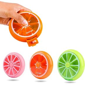 Weekly Pill Box Travel Pill Organizer Cute Round Rotating Purse Size 7 Compartments Large Medicine Organizer (Pack of 3)