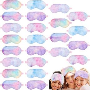 Geyoga 24 Pcs Plush Sleep Eye Mask Silk Furry Eye Covers for Sleeping Cute Sleep Mask Fluffy Comfortable Sleeping Blindfold for Travel Sleepover Nap Party Supply Girls Women, Rainbow Color