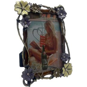 Floral Picture Frame 5x7 Inch Vintage Photo Frame Made of Metal and High Definition Glass for Tabletop or Wall Display,Horizontal or Vertical,Home or Office Decor, Classy for Holiday, Birthday or Wedding (Blue Floral, 5x7)