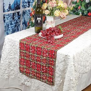 Christmas Plaid Table Runner 13x72 Inch Red and Green Snowflake Farmhouse Runner for Winter Holiday, Kitchen, Dining, and Home Party Decorations