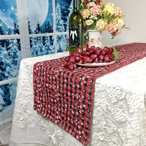 Christmas Plaid Table Runner 13x72 Inch Red and Green Snowflake Farmhouse Runner for Winter Holiday, Kitchen, Dining, and Home Party Decorations
