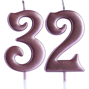 Rose 32nd Birthday Candle, Number 32 Years Old Candles Cake Topper, Woman Or Man Party Decorations, Supplies